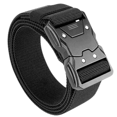 KEYRI 1 PCS Cinturón Táctico con Hebilla de Metal de Liberación Rápida para Actividades de Larga Duración Cinturones Hombre para Militar, Trabajo, Senderismo, Aparejador, Bombero y Deporte (Negro)