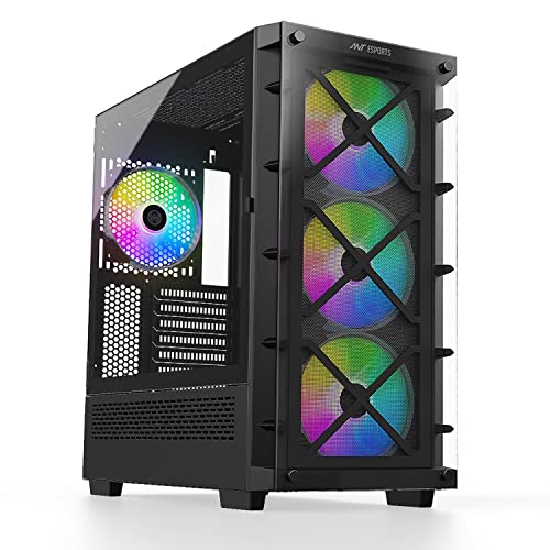 Image of Ant Esports ICE-5000 RGB Mid- Tower Computer Case /Gaming Cabinet - Black | Supports E-ATX, ATX, Micro-ATX, Mini-ITX | Pre-Installed 3 x 120mm ARGB Fans in Front