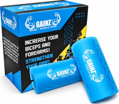 Gainz - Thick Bar Dumbell/Barbell Weight Lifting Adapters - Grow Bigger Biceps - Training, Bodybuilding (Set of 2) (Blue)