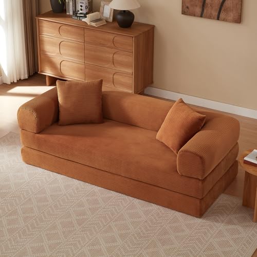 Arhatreya Sofá cama sin marco, sofá plegable con función de sueño, sofá de suelo de tatami plegable, convertible en cama, sala de estar, dormitorio y apartamentos pequeños, terracota