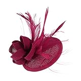 Tamaño del diadema:10*6cm MBZY Tocado Plumas Flores de Pelo de Mujer Vintage Noche Cóctel Fiesta Fucsia Oscuro