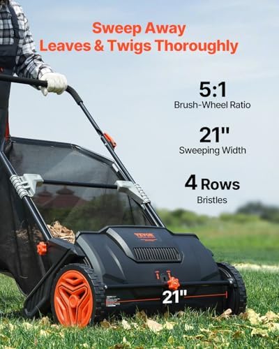 VEVOR Push Lawn Sweeper 21" Leaf & Grass Collector 3.5 cu. ft. Hopper Bag - 1