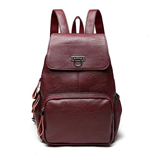 SoloKing Mochila de Cuero Genuino para Mujer Bolsos de Hombro informal Bolsa de Gran Capacidad Bolsa de Viaje(rojo)