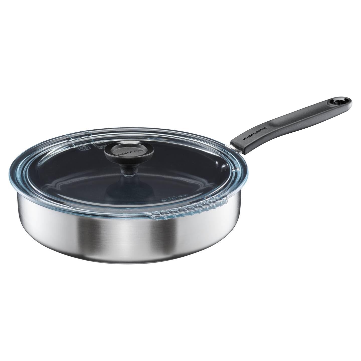 Fiskars Padella con Coperchio, Ø 26 cm, Padella Rivestita, Adatta a Tutti i Piani Cottura, Acciaio Inox Riciclato, Functional Form, Nero, 1072314
