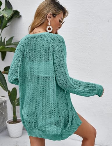 Image of Women Crochet Lightweight Cardigan Cover Up Open Front Long Sleeve Summer Cardigans