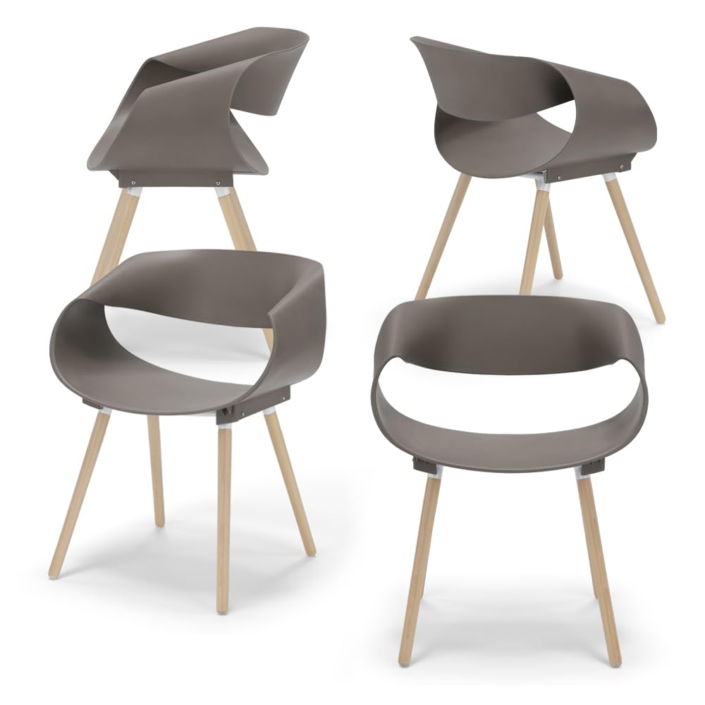 REDÒKASA Set 4 sedie in polipropilene DILETTA con gambe in faggio, resistente ai raggi UV, design moderno, ideale per sala da pranzo, cucina, sala d’attesa, bar, ristoranti (Tortora, 4)
