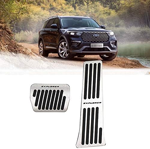 Rifoda for Ford Explorer 2020 No Drill Accelerator Gas Pedal Brake Pedal Cover Non-Slip Replacement Pedal Pad Aluminum Performance Foot Pedals Set(Silver)