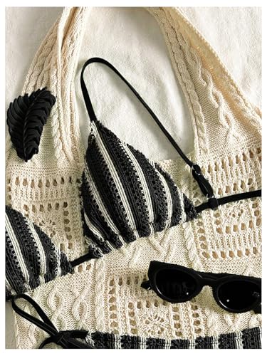 Bikini en crochet bleu anti-complexes : Maillot 2 pièces triangle et string coupe haute - 2