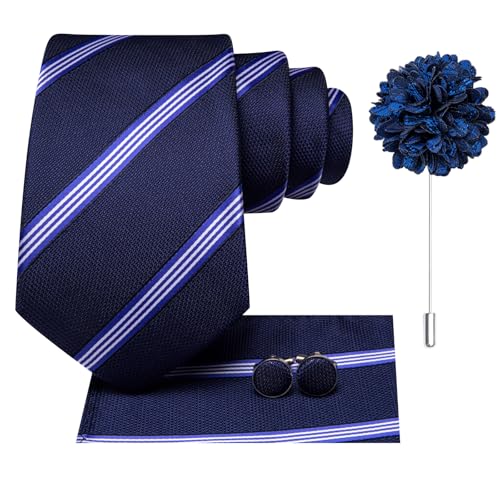Image of Hi-Tie Men's Silk Ties Formal Woven Classic Necktie Pocket Square Cufflinks Lapel Pin Set Wedding Business