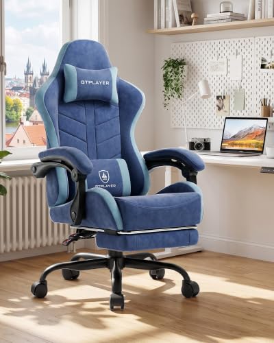 Image of GTPLAYER Gaming Chair for Adults, Computer Chair with Footrest, Blue | Ergonomic Video Game Chair with 90-155 Recline, Removable Headrest & Lumbar Support, All-Day Comfort for Home & Office
