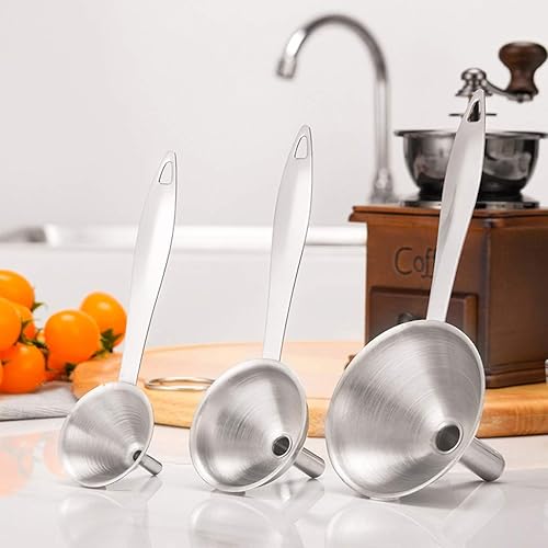 Miniatura 36 de Embudo de cocina de acero inoxidable de grado alimenticio con filtro para transferir ingredientes líquidos y secos, color plateado Mini embudo-3