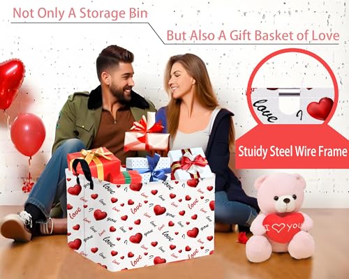 Image of Large Valentine's Day Basket Heart Shaped Storage Bin for Gifts Collapsible Organizer Room Decor (3D Love)