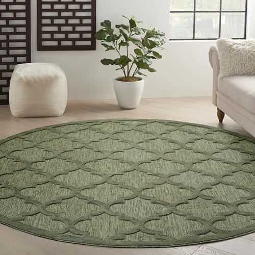 Nourison Home Easy Care Green 8' x Round Area Rug - Easy Clean, Non Shedding, Bed Room, Living Room, Dining Room, Kitchen (8' x Round)