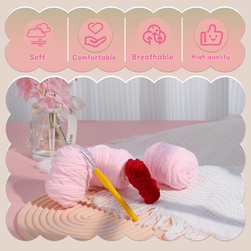 KEKEMEOW The Pink Snake Crochet Kit for Beginner, Learn to Crochet, Beginner Crochet Kit for Adults Crochet Starter Kit with Step-by-Step Video Tutorials and Soft Yarns, Hook