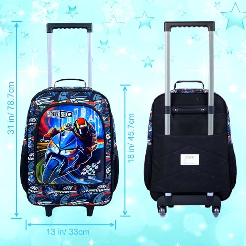 Boys Suitcase, Kids Water Resistant Rolling Luggage, Motorcycle Travel Carry on for Elementary Preschool Toddler4