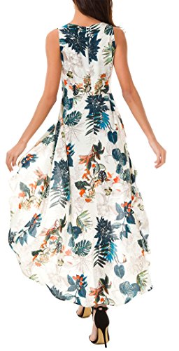 Kormei Womens Sleeveless Scoop Neck Floral Rayon Party Split Maxi Romper Dress M Apricot&Blue #TOP3