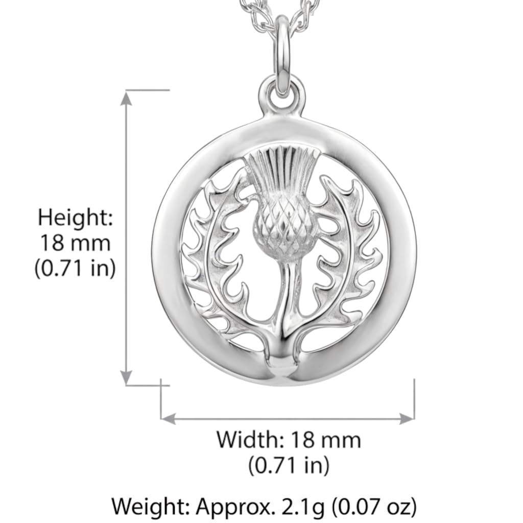 Alexander Castle 925er Sterlingsilber Halskette mit schottischer Distel 18 mm x 18 mm Anhänger mit 18-Zoll-Silberkette und Schmuck-Geschenkbox – Schottische Geschenke für Frauen