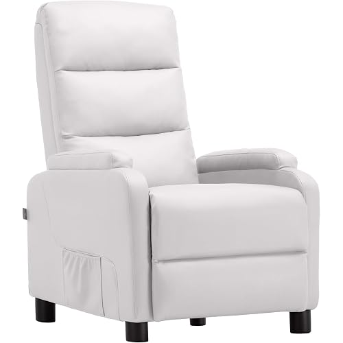 COMHOMA Recliner Chair Recliner Sofa for Adults with Adjustable Backrest up to 160°, Recliners with Lumbar Support, Wide Armrests, Footrest & Padded Seat for Living Room, Home Theatre (White, Leather)