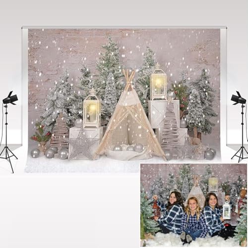 Arbre de Noël tente flocon fond photo studio Kate 3x2m pour photoshoot fête de famille enfants