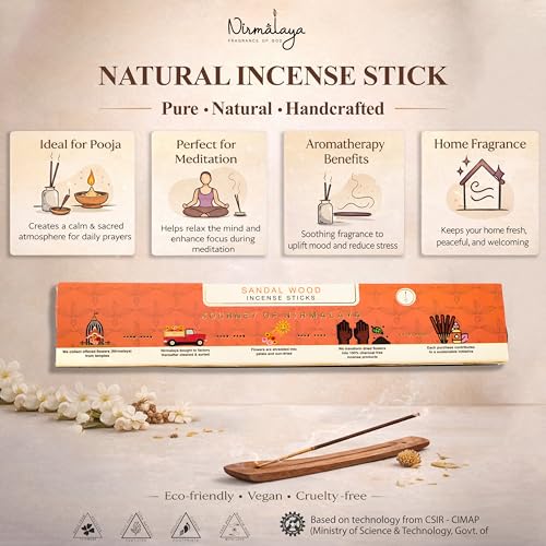 Image of Nirmalaya Premium Natural Incense Sticks Variety Pack of 4 | 100% Charcoal-Free | Rooh Rose, Patchouli, Vetiver /Khus, Forest Wood | 40 Sticks Each | Long-Lasting Fragrance for Home & Office Puja