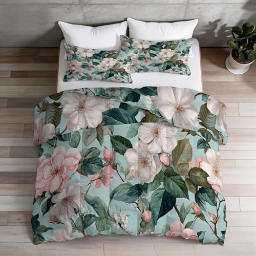 Genérico Edredon Cama 135 Magnolias Edredón Nordico Adulto sin Funda Reversible Azul Claro Estampado Suave Ligero Transpirable Duvet 220x220 cm Incluye 2 Fundas de Almohada 50x75 cm YUe1822