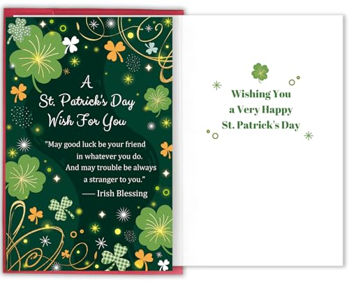 Bablira St. Patrick's Day Card for Friends & Family, Irish Blessing Greeting Card with Lucky Wishes