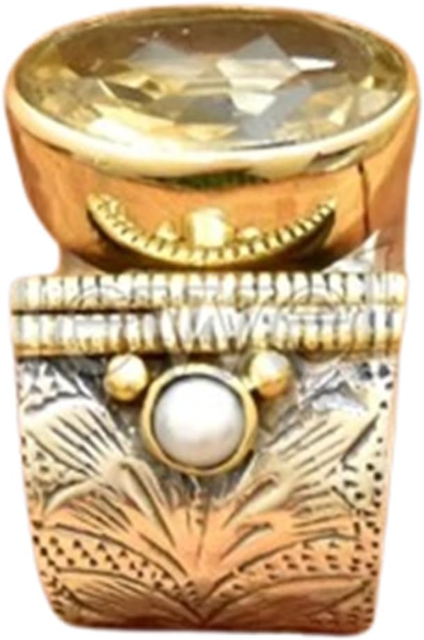 SA Jewellers Handcrafted Sterling Silver Citrine Ring with Pearl Accents, Wide Band Floral Texture Statement Ring