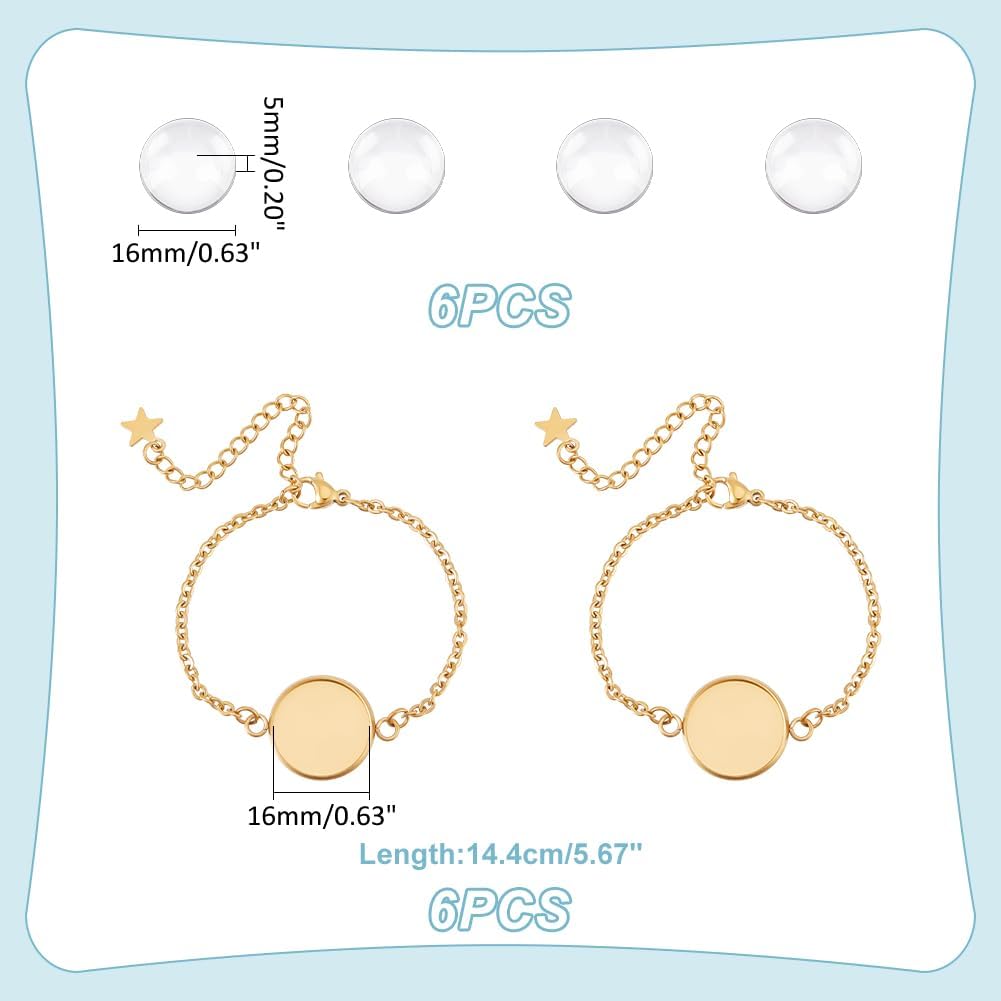 UNICRAFTALE 6 Sets Bracelet Bezel Settings Stainless Steel Bezel Bracelets Bracelets Blanks Adjustable Blank Tray Bangle Settings with Round Cabochon Gold Bezel Trays for Bracelet Making 14.4cm Long - Image 3