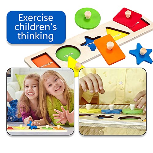 Geometric Shape Pegged Puzzle Learning Montessori Educational Preschool Toys Wooden Shape Peg Puzzles With Knobs For Toddlers And Preschoolers Ages 12 Months Up #TOP5