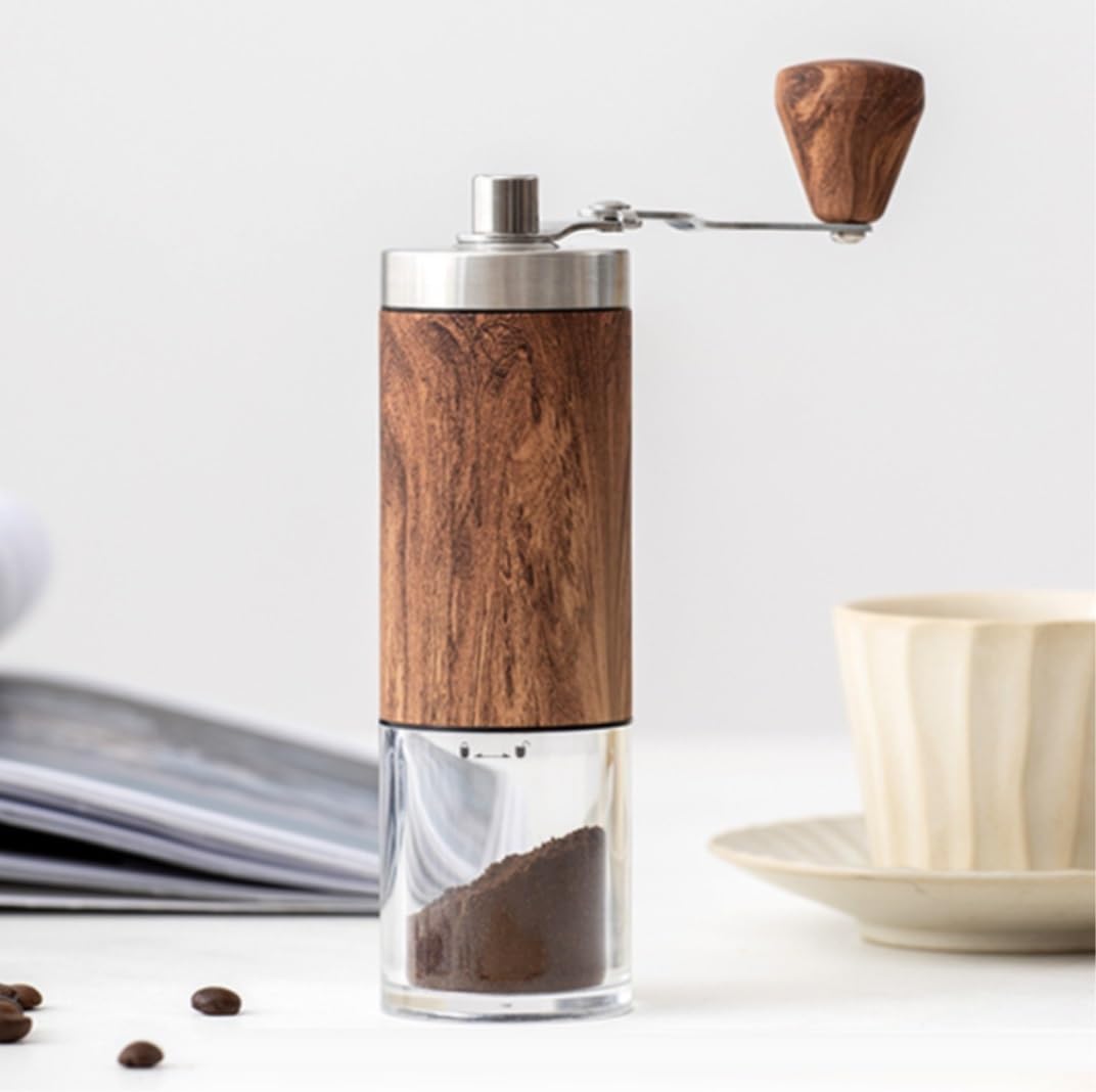 French Press Młynek Do Kawy Burr Mały Ręczny Ze Stali Nierdzewnej Z Ziarnem Drewna Dzbanek Kawy