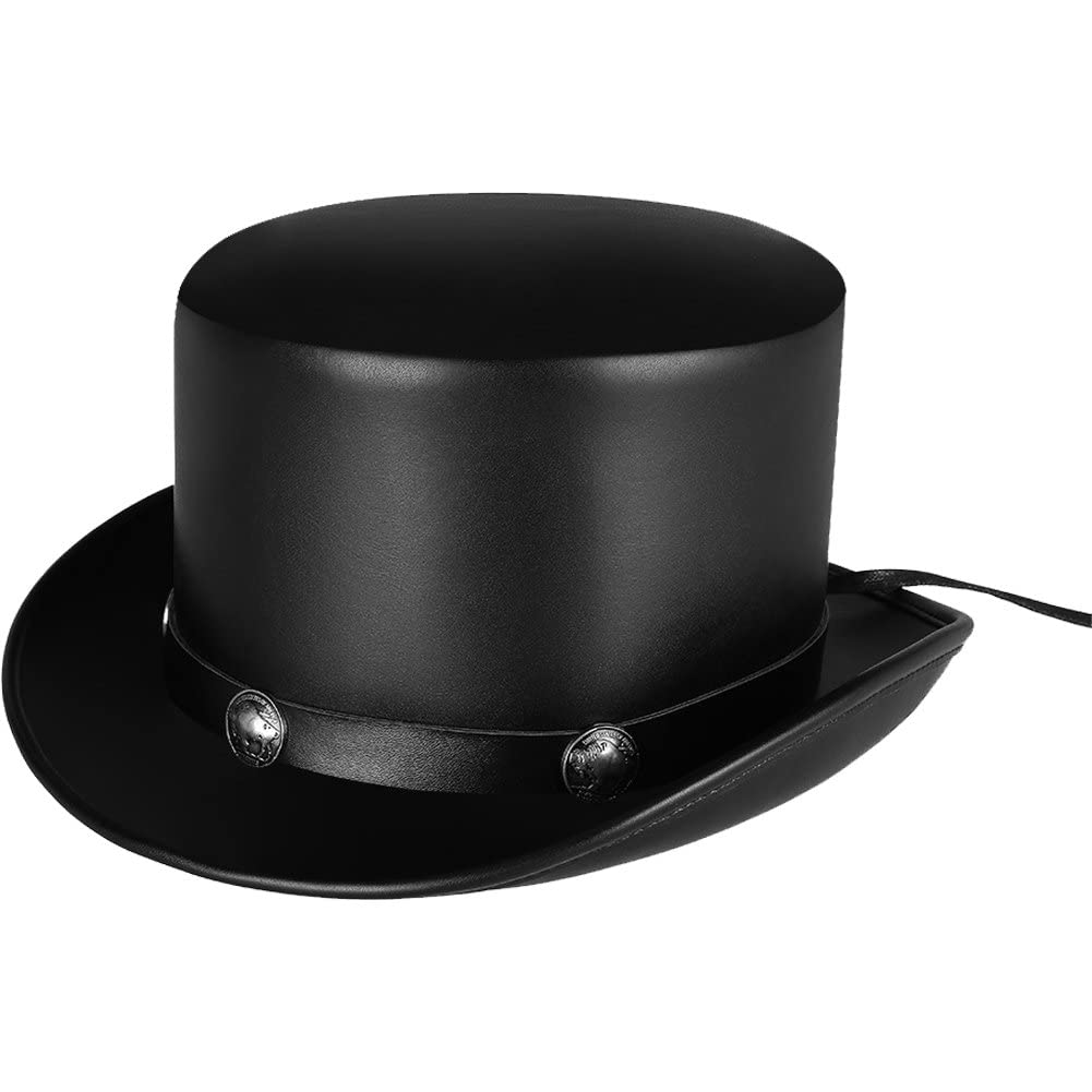 Chapeau Magique en Cuir Chapeau Plate Steampunk Gentleman Chapeau Classique Black Chapeau en Cuir Vintage pour Femmes Hommes