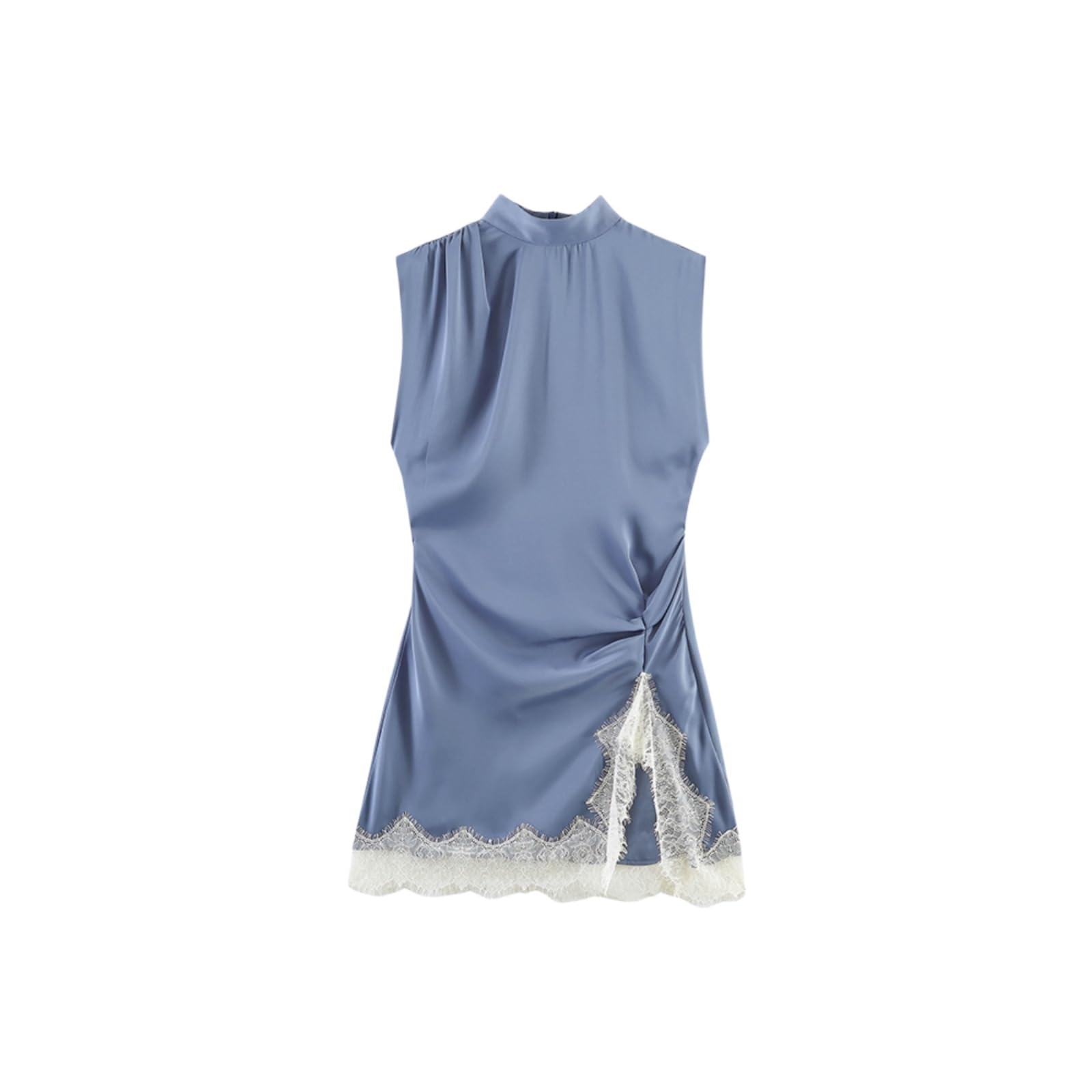 Vestito Donna Elegante Pizzo Mini Abito Senza Maniche Split Estivo Slim Fit Festa Sera Abbigliamento da Strada Outfit-1-xs