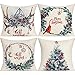 Buon Natale Boho Decor Fodere per cuscini Acquerello Ghirlanda Uccello Cervo Natale Copricuscini divani I migliori auguri Vacanze invernali 18x18 Set di 4 per la decorazione domestica