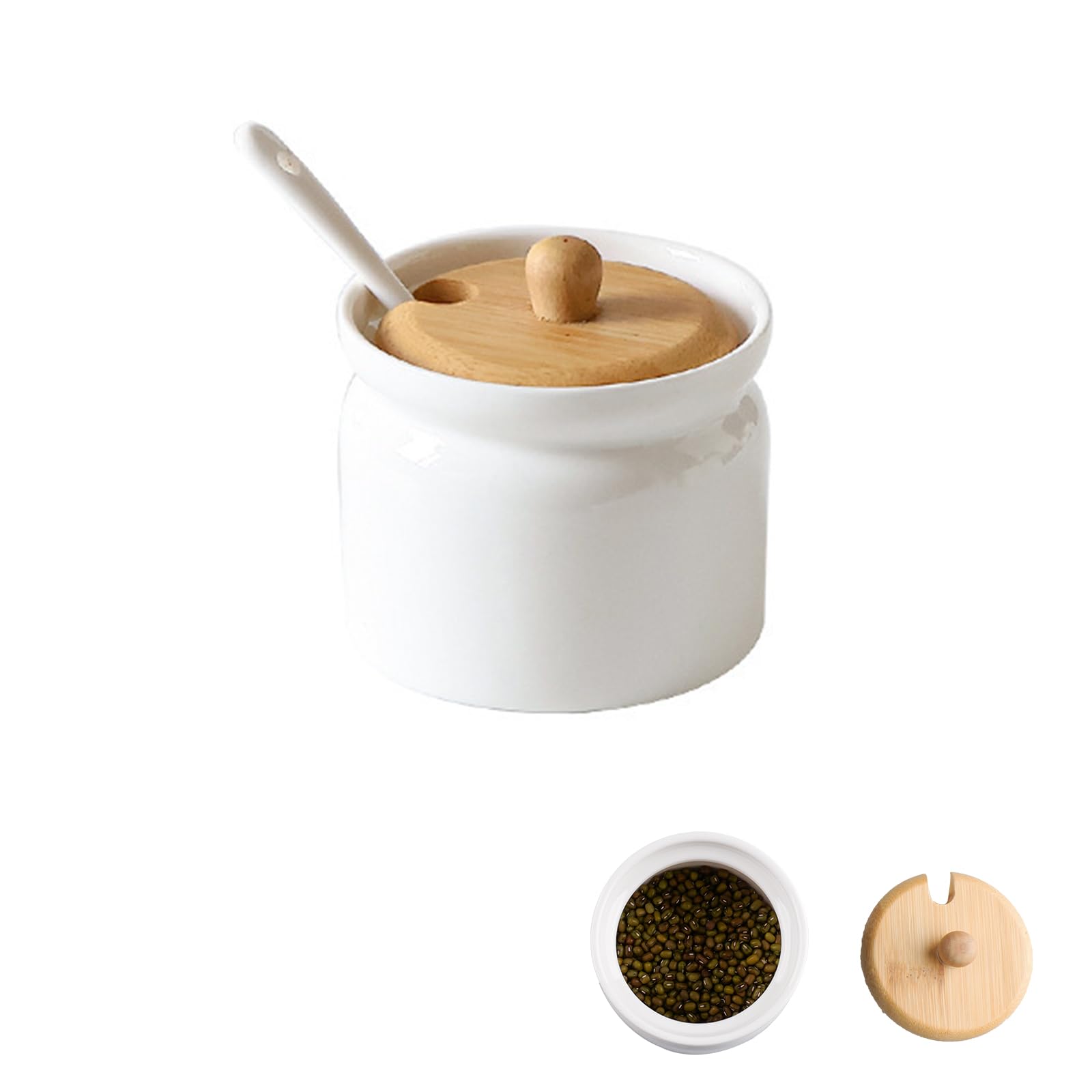 Shuqio Keramik-Spice Jars, zuckerdose mit deckel, zuckerdose weiß, kaffeedose luftdicht Mit einem kleinen Keramiklöffel für Kaffee, Zucker, Tee, Gewürze usw. (180 ml 6.8 * 8cm)