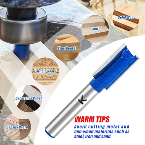 Image of 6Pcs Straight Cut Router Bit Set 1 /4 inch Shank, 3 /4 inch, 5 /8 inch, 1 /2 inch, 3 /8 inch, 5 /16 inch, 1 /4 inch Cutting Dia. for Woodworking, Carbide Tipped Double Flute Dado Straight Router Bit Set