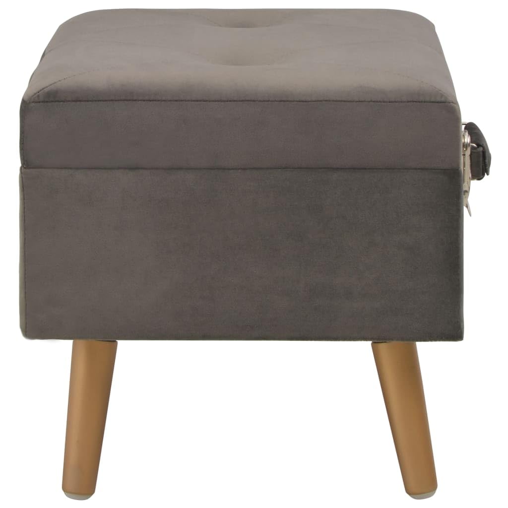 Taburete con espacio de almacenamiento, 3 unidades, terciopelo gris, patas de madera maciza, taburete grande y pequeño con compartimento, cofre versátil para pasillo, dormitorio, pasillo