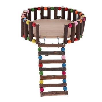 Aswadh Small Animal Wooden Platform Climbing Ladder Kits for Hamster Rat Round L