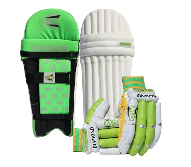 CW Striker Batting Pads & Diamond Gloves Combo | Sports Kit with Cricket Protective Gear Right Hand Left Hand | Lightweight Breathable 3 L-image-33