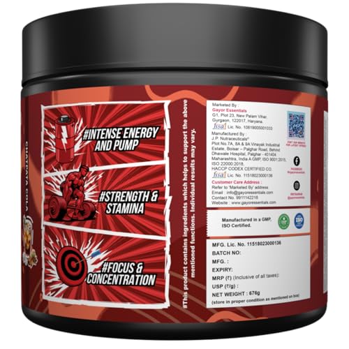 Image of Gayor Essentials Pre gayor black 2.0 Pre Workout High Stim Energy, Focus & Muscle Pump, 200mg Caffeine, 10g Citrulline Malate, 6g Beta Alanine, L-Theanine Performance Formula(Cola, 676g)