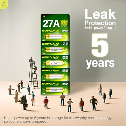 5 Plus 27A 12V Alkaline Batteries – 5-Pack A27, V27A, LR27A, MN27, L828 Replacement Batteries for Garage Door Remotes, Keyless Entry, Doorbells & Security Devices - Image 2