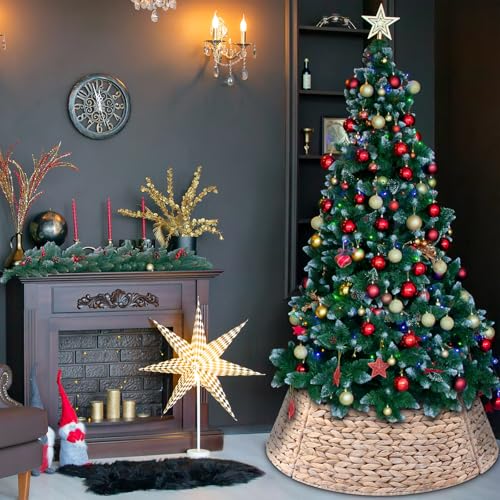 Liliful Christmas Tree Collar Woven Wicker Farmhouse Rustic Tree Skirt Basket Ring for Christmas Decorations(White,24 Inches) by Liliful - Image 7