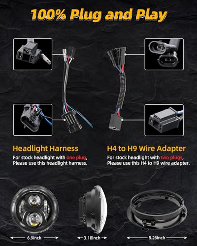 Image of XPCTD 7 Inch LED Light With Mounting Bracket For Touring Street Glide Road King Ultra Classic Electra Glide Fat Boy Tri Cvo Heritage Softail Slim-Black
