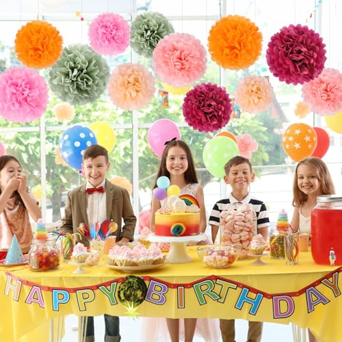 Image of BestoFun 16 PCS Red Green Party Decorations Tissue Paper Flowers Pom Poms Decorations for Girl Groovy Birthday Baby Shower Wedding Bachelorette Room Wall Hanging Decor