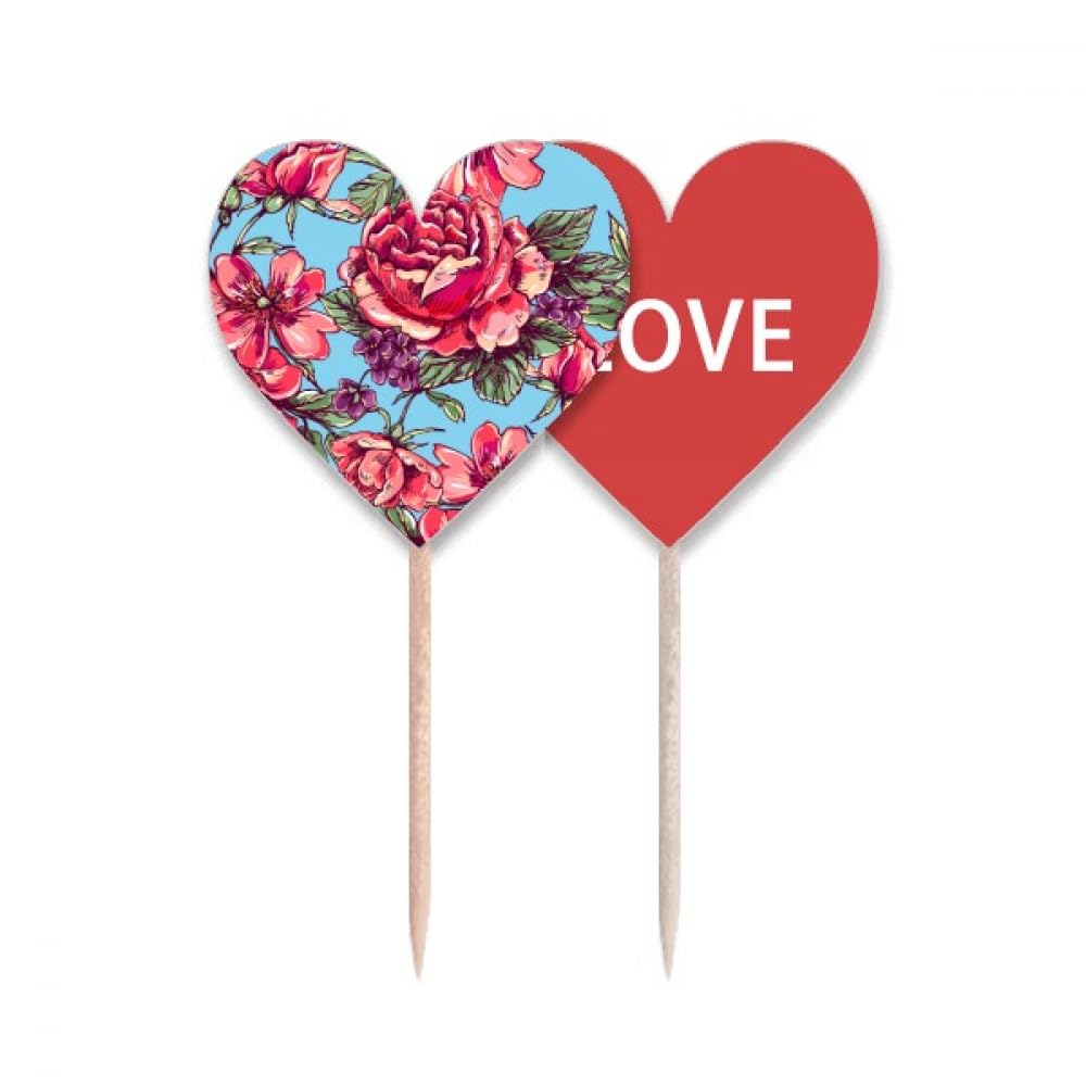 Pic à cupcakes motif drapeau amour et cœur stable pour décors de muffins