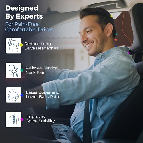 Image of WOSCHER Car Neck Pillow Memory Foam Headrest Cushion Helps Passengers Rest to Relieve Neck Pain and Improve Sitting Posture Universal Version for All Car Seats (Brown Tan)