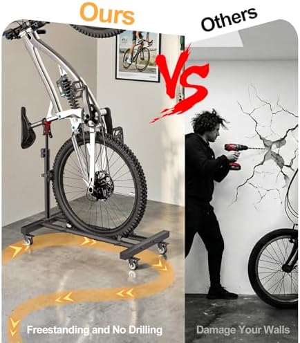 Housolution Vertical Bike Stand with 360°Wheels up to 29", [2 Pack]Adjustable Height, No Drilling holds up to 80lbs, Freestanding Bike Rack for Garage & Apartment, Bike Stand Floor for MTB/Road Bikes - 5