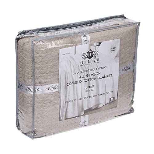 Hillfair 100% Combed Cotton Blanket– Queen Size Bed Blanket– Warm Soft All Season Breathable Lightweight Summer Blankets– Waffle Weave Home Decor Bed Blanket- Khaki Queen Bed Cotton Blankets/Bedcover #TOP3