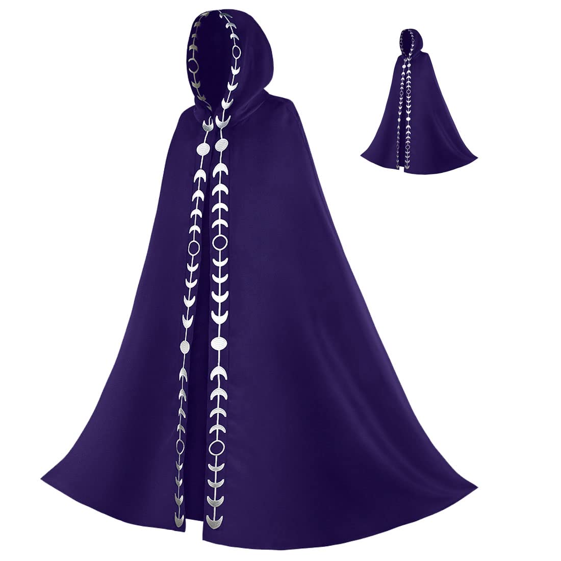 FMMOEK Unisex Moon Phases Embroidery Hooded Cloak Mysterious Medieval Renaissance Long Cape Witch Robe Cosplay Moon Costume(4XL-5XL, purple) — image 1