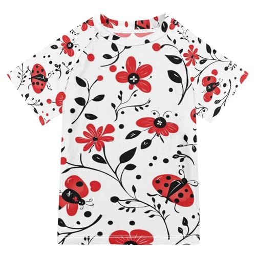 Jucciaco Boys Swing Shirts Ladybug Flower Red Insect Rashguard Short Sleeve Kids T-Shirts Sun UPF 50+