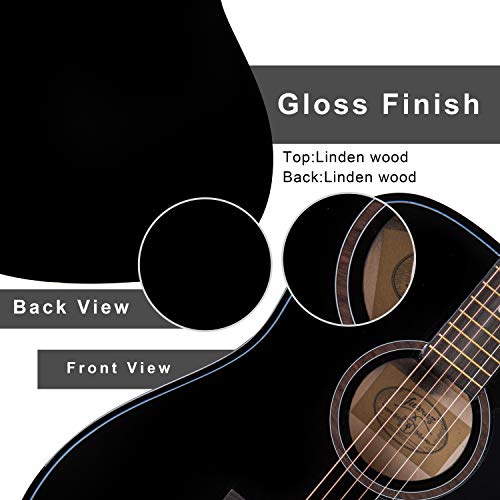 Image of JUAREZ Fiesta cm 104.14 cm (41 Inch) Acoustic Guitar Cutaway with Dual Action Truss Rod, JRZ41C /BK 21 Frets Rosewood Fretboard & Bridge, Bag, Strap, 2 Picks, Allen Key, Extra String Set, Black